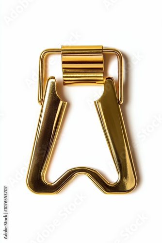 A shiny gold, metallic, bottle opener.