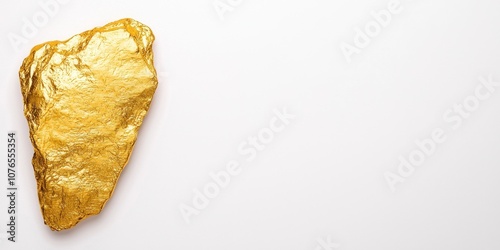 Shiny gold nugget on a clean white background showcasing natural beauty and value.
