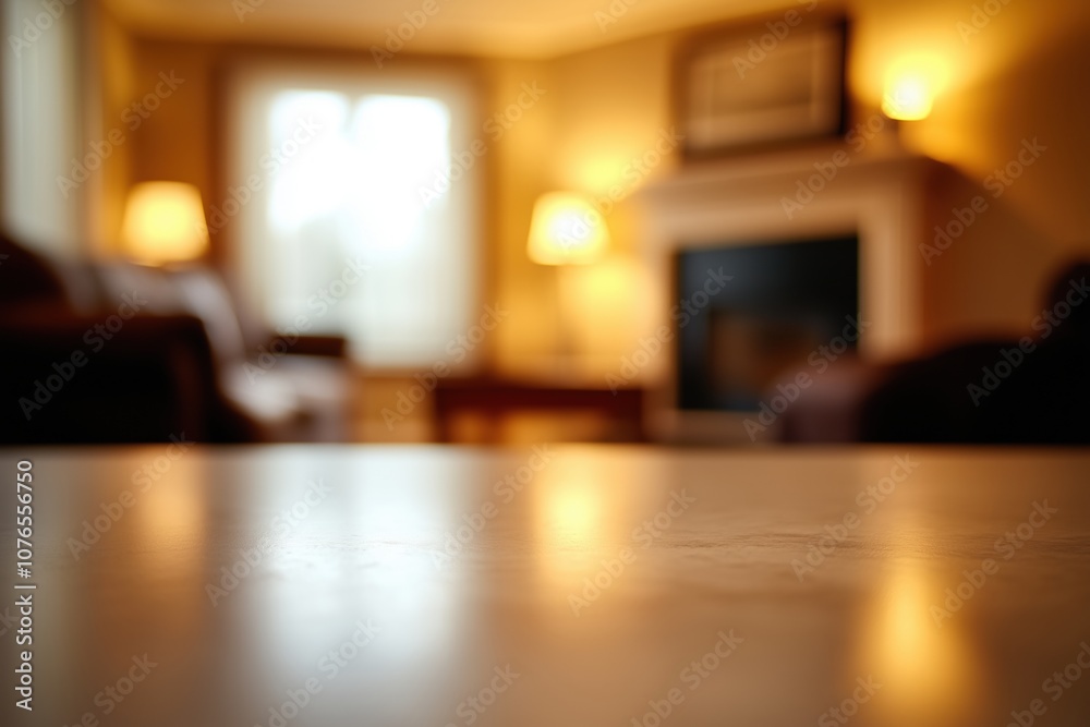 Empty marble table in cozy living room, product placement Empty marble table in cozy living room, product placement