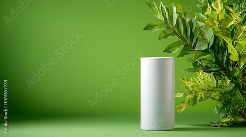 Wallpaper Mural This sleek and simple white cylindrical object set against a vibrant green background creates a stunning and modern backdrop for showcasing products or creative designs. Torontodigital.ca