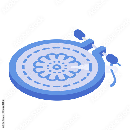 Craft of decorating fabric isometric flat design, Handcrafted symbol, Perfect fit clothing sign,Sew and Tailor materials stock illustration, Bamboo Frame Embroidery Hoop with Needles concept