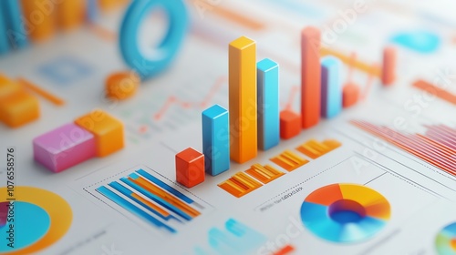 Colorful 3D bar charts on a financial report showing growth and success.