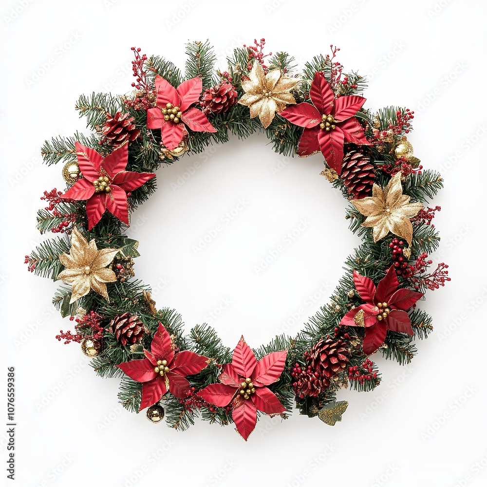 photostock of a Christmas wreath with red and gold accents, isolated on white photostock of a Christmas wreath with red and gold accents, isolated on white