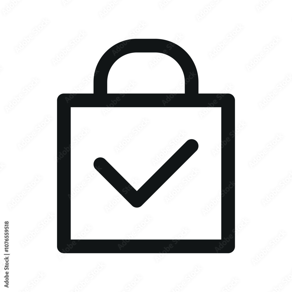 Shopping bag check mark UI icon, order placed simple line user interface vector symbol Shopping bag check mark UI icon, order placed simple line user interface vector symbol