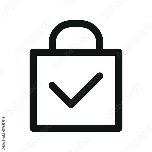 Shopping bag check mark UI icon, order placed simple line user interface vector symbol