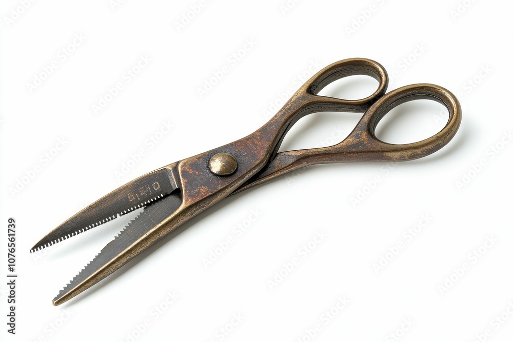 Antique brass scissors with serrated blades. Antique brass scissors with serrated blades.