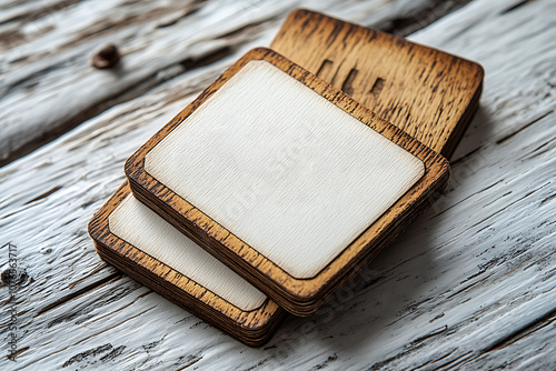 Wooden cutting board isolated on white background. Wooden kitchen board and kitchen towel. Design.MOCKUP. Kitchenware.
 photo