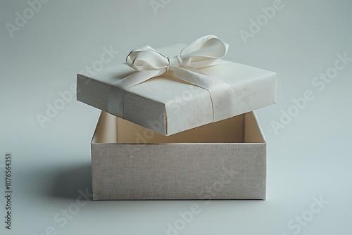 3d realistic vector icon illustration. Open and closed white gift boxes with red silky ribbon bow. Present box with glow inside isolated on white background.