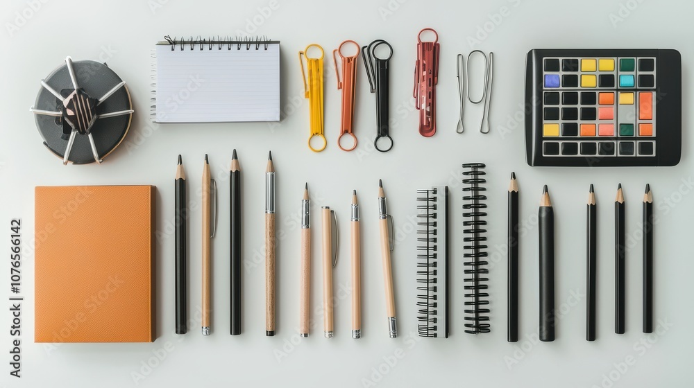 A minimalist background scene with a clean desk and office supplies, perfect for design overlays in business or corporate visuals