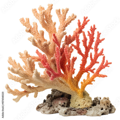 Fototapeta Naklejka Na Ścianę i Meble -  A detailed piece of coral with textured branches, isolated on a transparent background