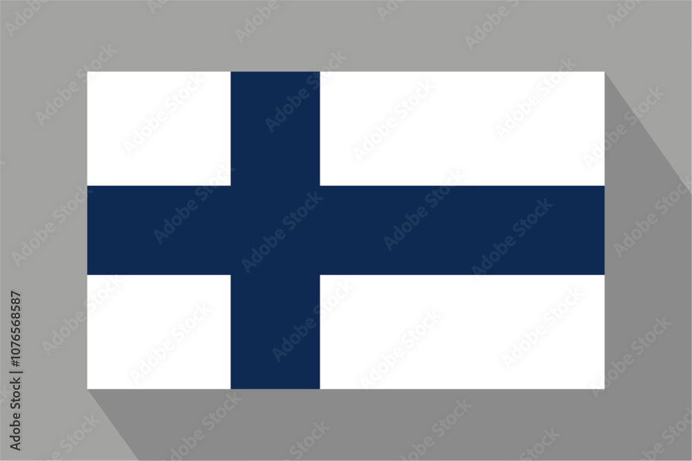Obraz premium Finnish flag with shadow, vector illustration. The national flag of Finland.