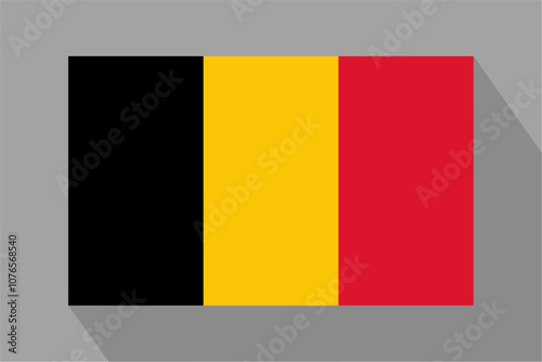 Belgian flag with shadow, vector illustration. The national flag of Belgium.