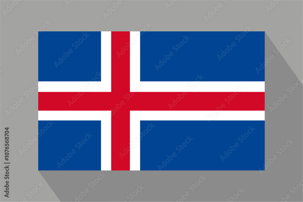 Fototapeta premium Icelandic flag with shadow, vector illustration. The national flag of Iceland.