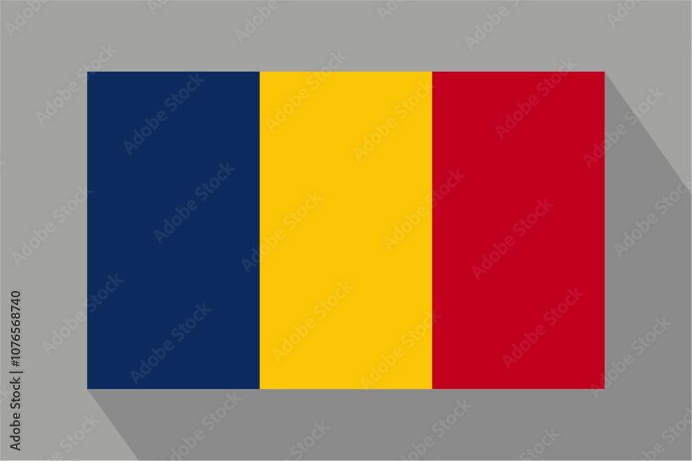 Fototapeta premium Romanian flag with shadow, vector illustration. The national flag of Romania.
