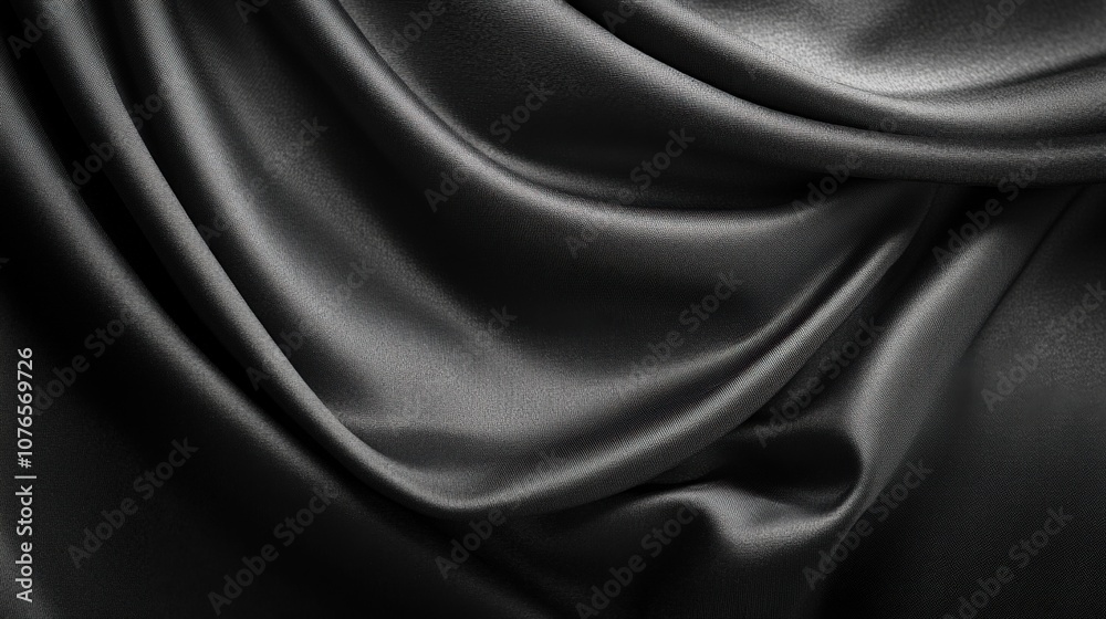 Obraz premium Luxurious Black Satin Fabric Drapery for Elegant Textiles and Fashion Design