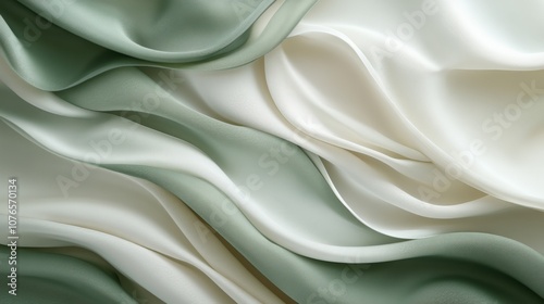 Elegant Flowing Silk Textiles in Soft Green and White Hues