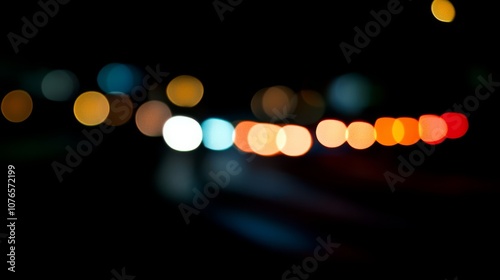 Abstract blur of colorful lights on a dark road at night.