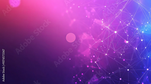 Abstract digital background with network lines and luminous dots on a purple-pink gradient. The lines connect, creating the effect of a network and digital technologies.