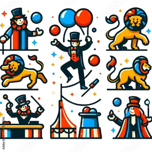 Fun and Festive Circus Icon Set for Colorful Carnival Themes