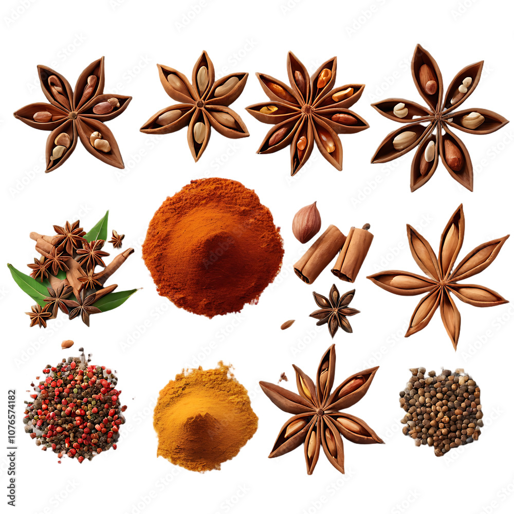 Star anise, a fragrant, brown spice, isolated on a white background Star anise, a fragrant, brown spice, isolated on a white background