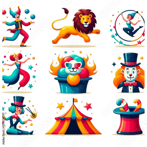 Colorful and Whimsical Circus Icons – Perfect for Carnivals and Fairs