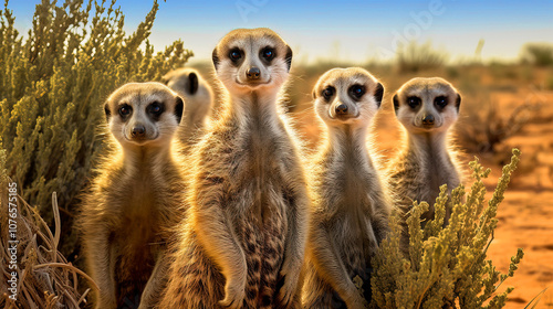 Group of Meerkats standing in deserted scene - Wildlife photo