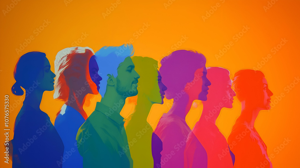 Multicolored silhouettes of people symbolizing inclusivity and the beauty of diversity. Multicolored silhouettes of people symbolizing inclusivity and the beauty of diversity.