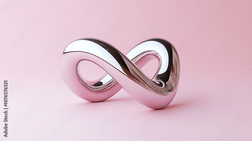 A shiny silver infinity symbol on a pink background. A shiny silver infinity symbol on a pink background.