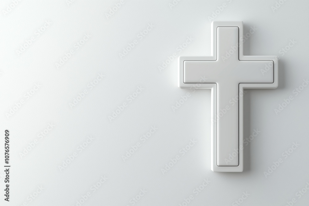 A clean, minimalistic white cross displayed against a soft, light background. A clean, minimalistic white cross displayed against a soft, light background.