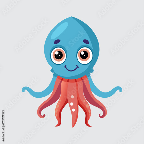 Cute cartoon octopus with big eyes