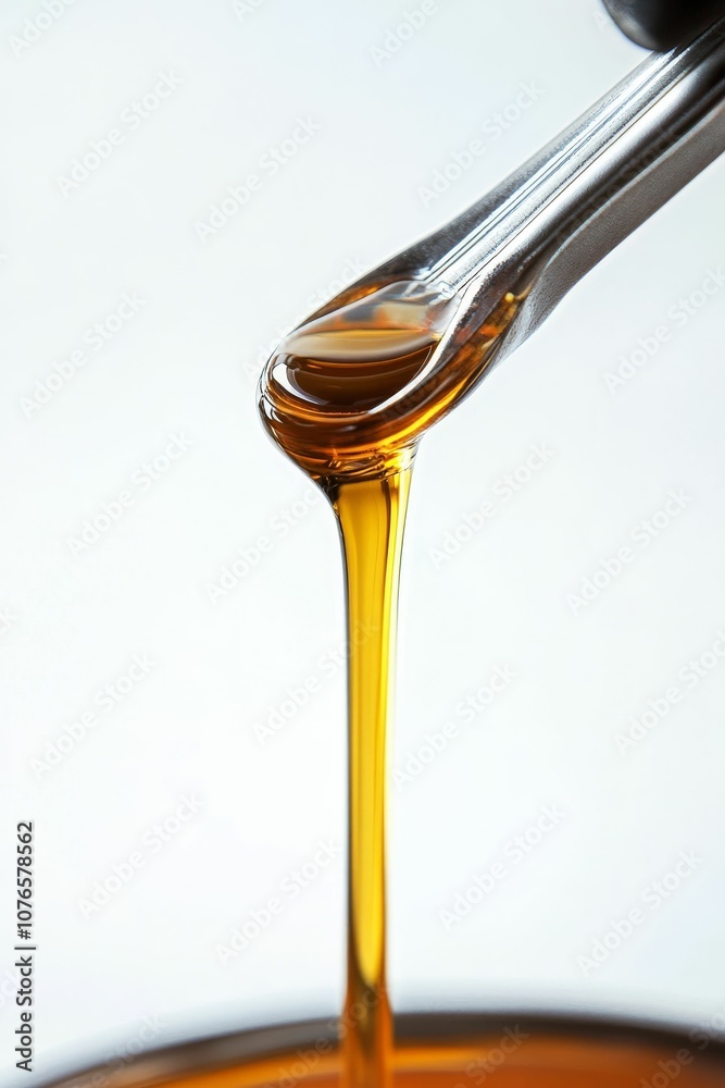 Golden liquid pouring from a spoon. Golden liquid pouring from a spoon.