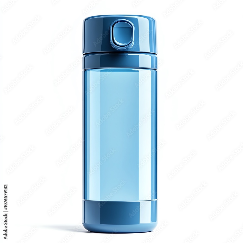 Eco-conscious plastic water bottle with a blue cover, perfect for staying hydrated, featured on a plain white backdrop Eco-conscious plastic water bottle with a blue cover, perfect for staying hydrated, featured on a plain white backdrop
