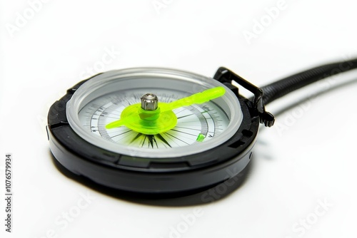 A black compass with a lime green needle. photo