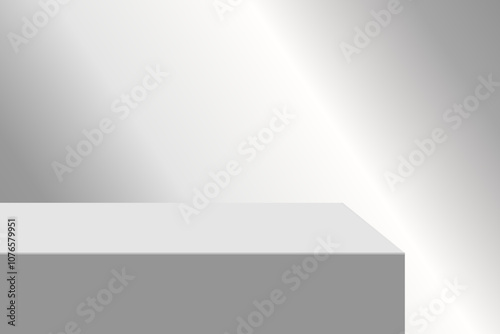 The corner of the white and grey table with light shining down, Blank white product studio background, stage, podium for presentation vector illustration design for display cosmetic or beauty product.