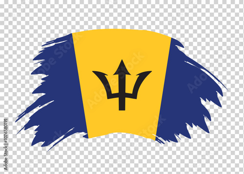 Flag of Barbados with distressed paint stroke brush effect on isolated background