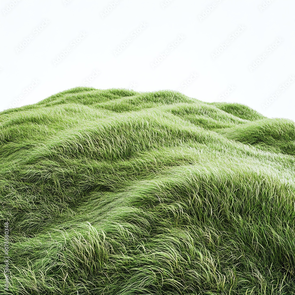 Rolling green grassy hill preserved and highlighted on a plain white backdrop Rolling green grassy hill preserved and highlighted on a plain white backdrop