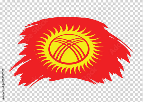 Flag of Kyrgyzstan with distressed paint stroke brush effect on isolated background