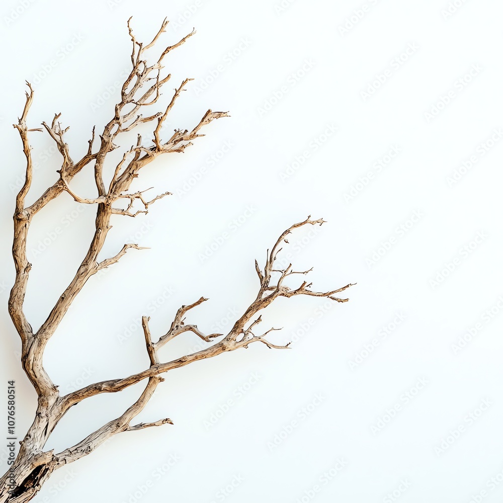 Fragile, weathered tree branch, isolated and centered on a crisp white background Fragile, weathered tree branch, isolated and centered on a crisp white background