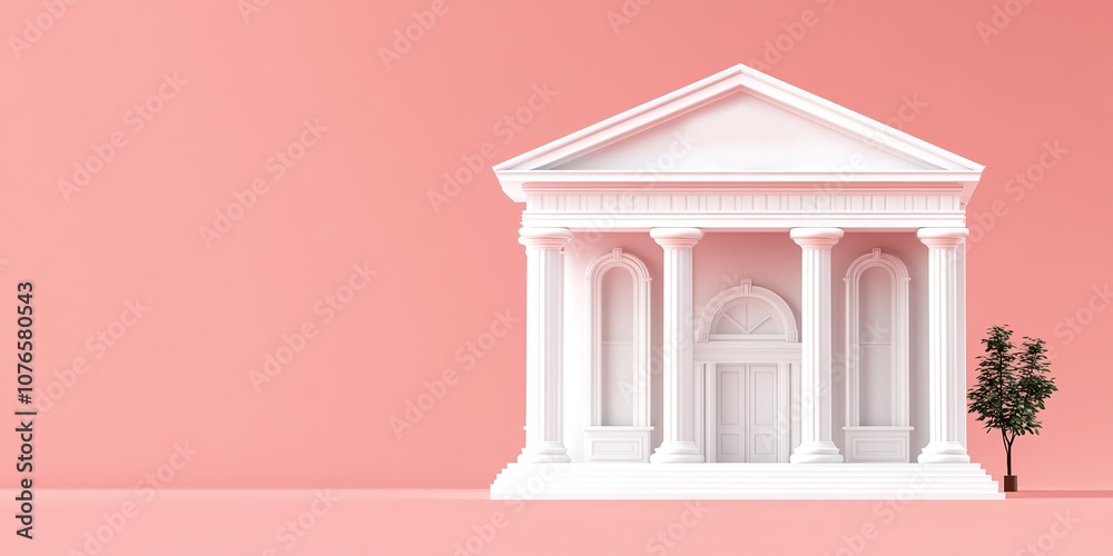 Fototapeta premium Abstract Marketing Background Featuring a Charming Cartoon-Style Entrance of a Chinese Elementary School in a 3D Render, Showcasing Ample Replicable Space, Perfect Composition, Clean Light Blue Backgr