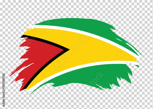 Flag of Guyana with distressed paint stroke brush effect on isolated background