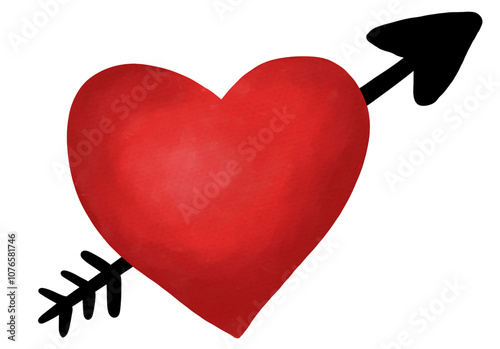 Illustration of a red heart with a black arrow stuck in it. photo