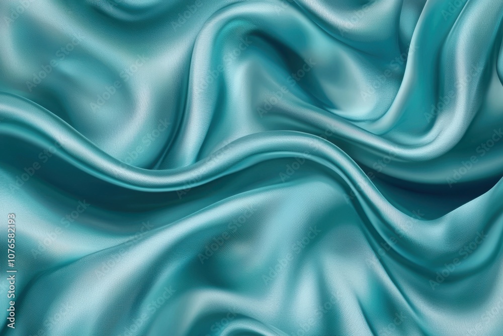 Fototapeta premium A close-up view of smooth, flowing teal satin fabric, showcasing its elegant texture.