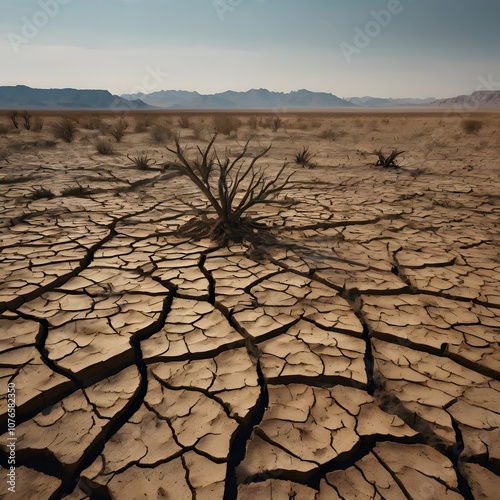 A barren desert landscape that was once a lush forest showing the effects of deforestation photo