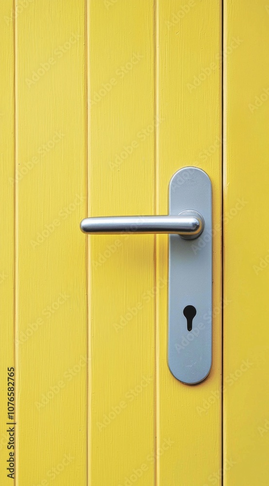 A yellow door with a silver handle, close-up, in a simple, minimalistic style A yellow door with a silver handle, close-up, in a simple, minimalistic style