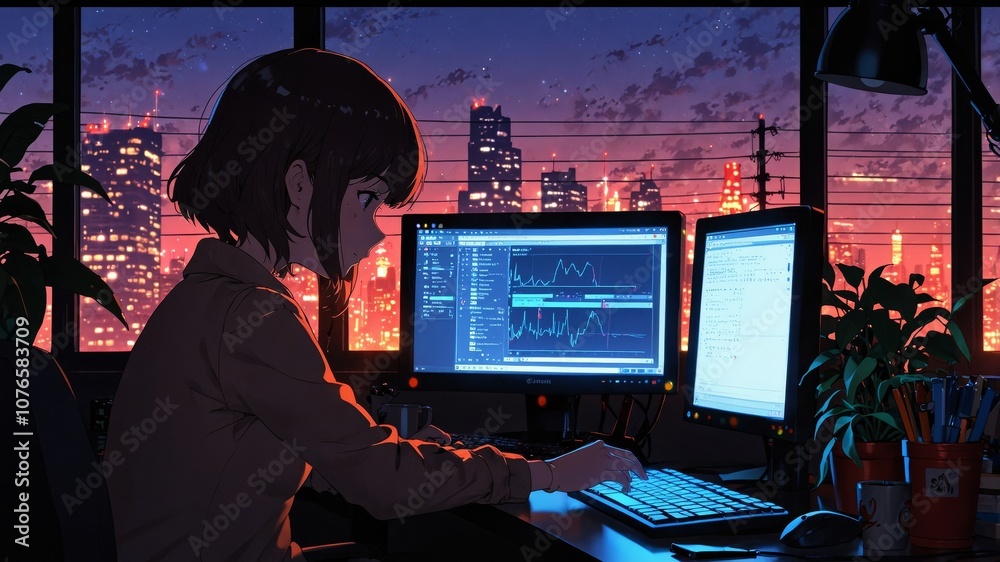 Anime Aesthetic Scene with Urban Evening Background Anime Aesthetic Scene with Urban Evening Background