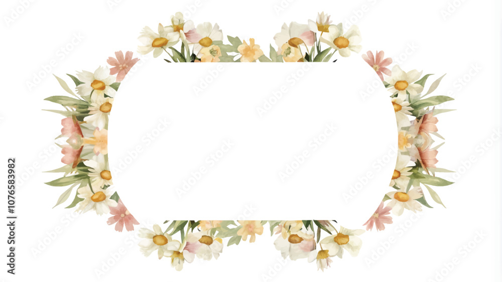 Floral frame with daisies and leaves on white background. Floral frame with daisies and leaves on white background.