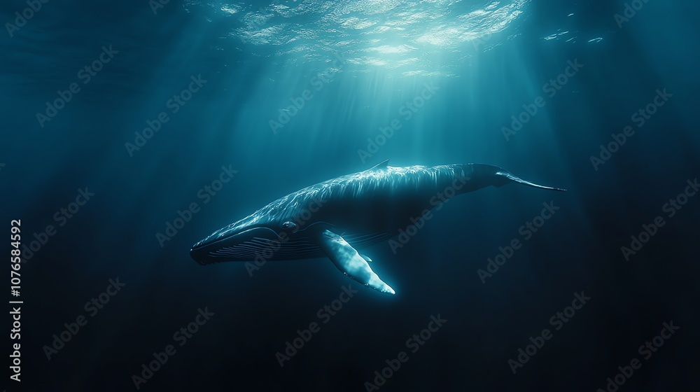 Fototapeta premium A humpback whale swimming in the ocean.