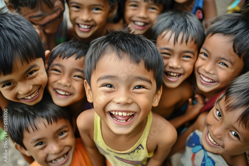 Playful group of children smiling and laughing together