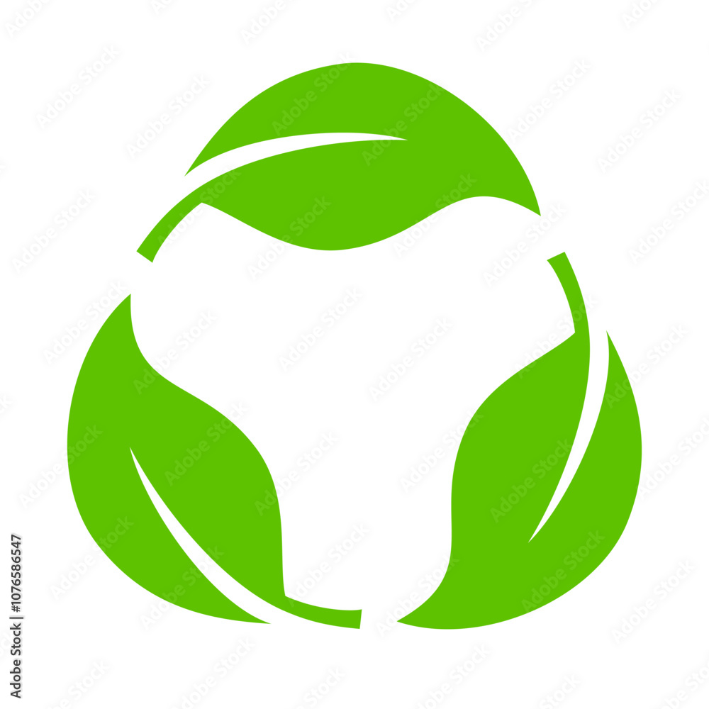 Recycle cycle icon with green leaf