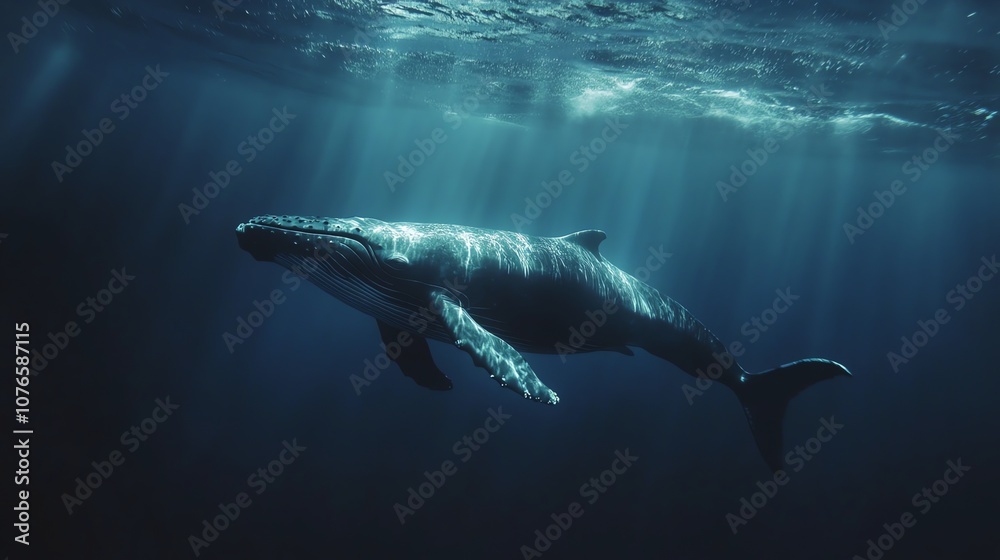 Fototapeta premium A humpback whale swimming in the ocean.